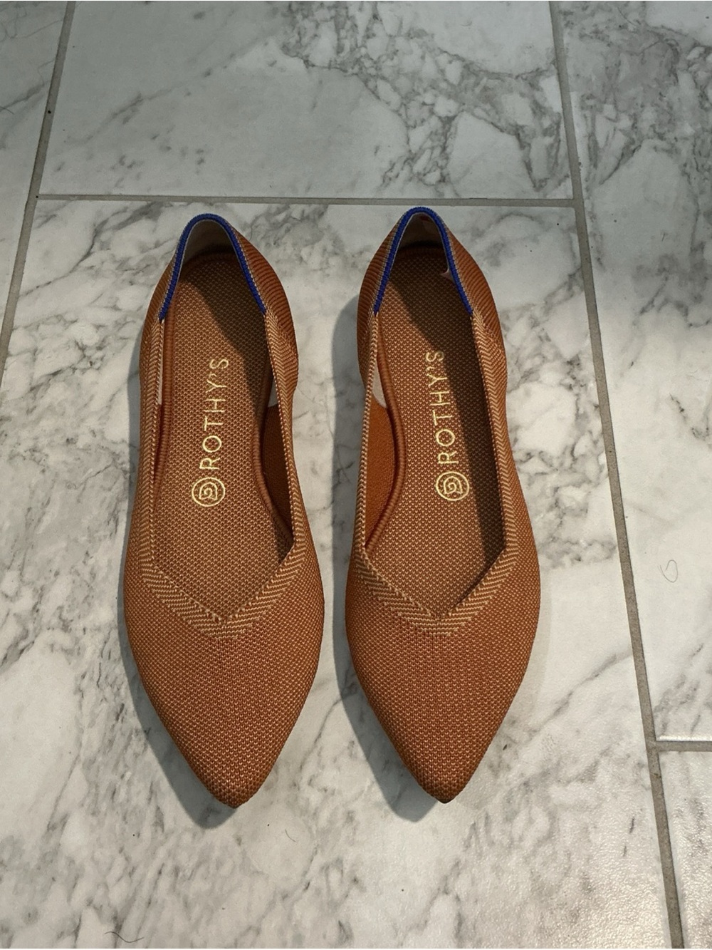 Rothy’s The Point Flats Size 9 Knit Slip On Pointed Toe Amber Burnt Orange